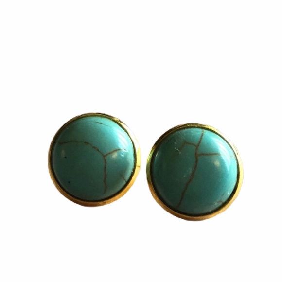 Turquoise Stone Gold 12mm Stud Earrings! - Picture 2 of 14